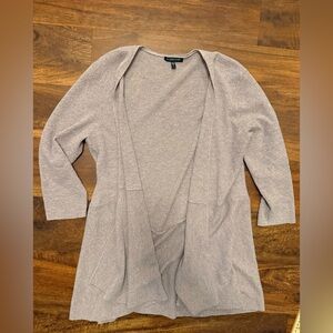 Eileen Fisher Lavender Open Front Lightweight Wool 3/4 Sleeve Cardigan